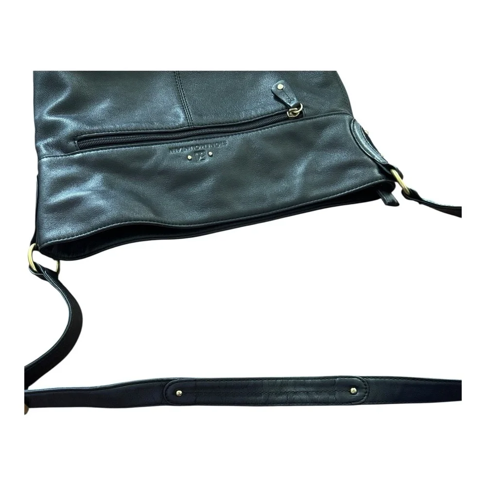 Stone Mountain Hampton‎ Shoulder Crossbody Bag Black Leather Zip Adj Stap Clean
